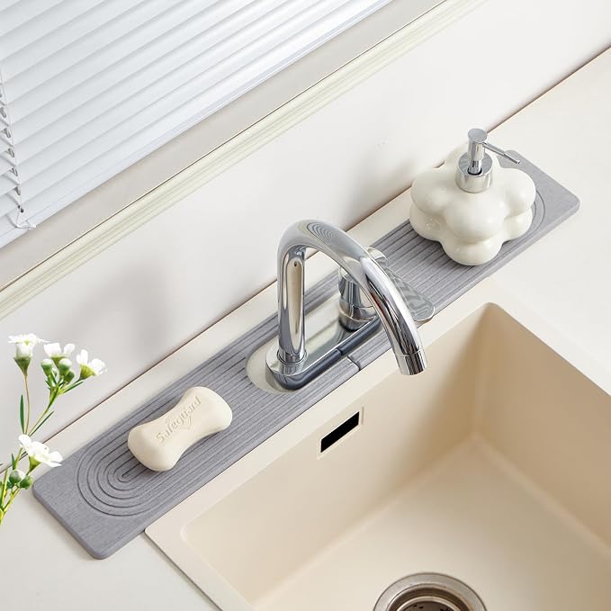 Stone Faucet Mat for Kitchen Sink Oval Hole Bathroom sink splash guard | by FATILINHOME