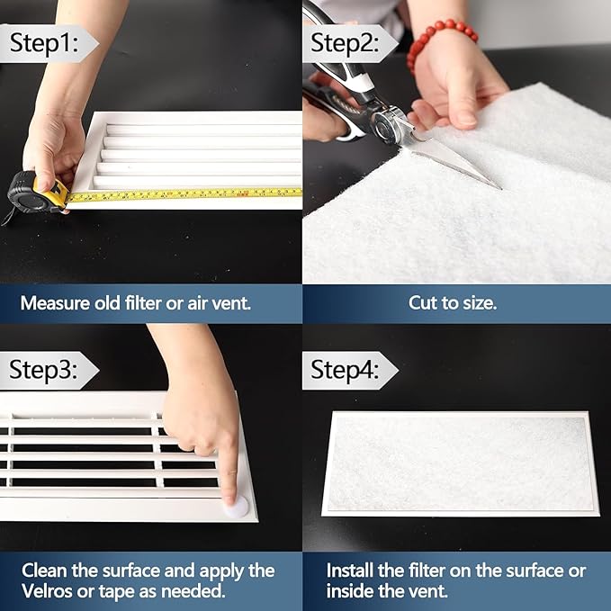 Air Vent Filters,20"x140"Cut to Fit Air Filter Material (100+Filters),MERV 8 Electrostatic Air Vent Filter for Home Floor, Grilles, Ceiling, HVAC Furnace Vents, With 48PCs Adhesive Hook Tape