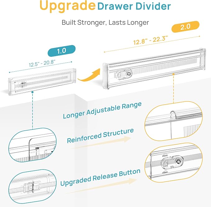 Vtopmart 2.36" Short Upgrade Drawer Dividers 12.8"-22.3" Expandable 4 Pack | - Image 7