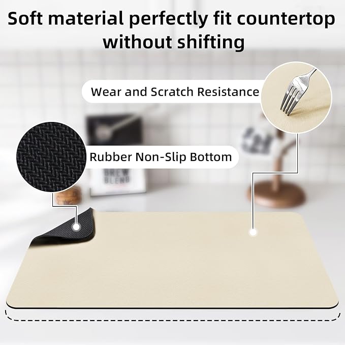 LOPNUR Large Dish Drying Mat for Kitchen Counter, Light Beige | Coffee Mat and - Image 5