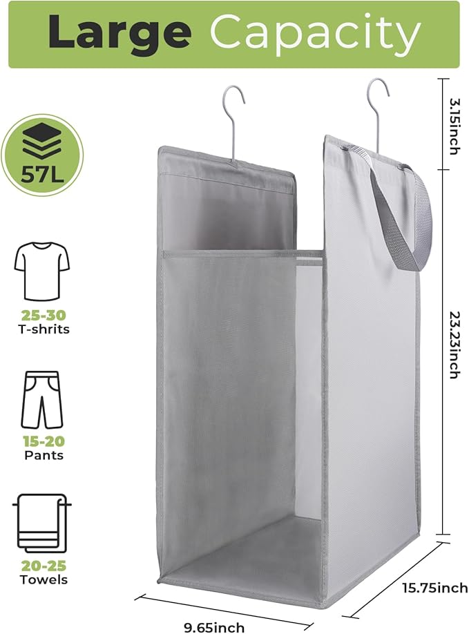 FENTEC 1 Pack Grey Hanging Laundry Hamper，Laundry Hamper Bag - Image 2