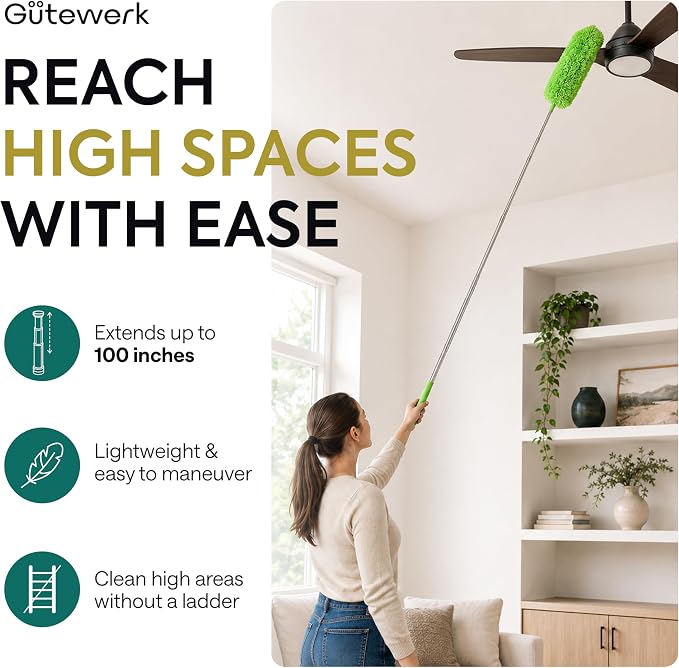 GÜTEWERK Extendable Microfiber Duster, 100 Inch - Image 2