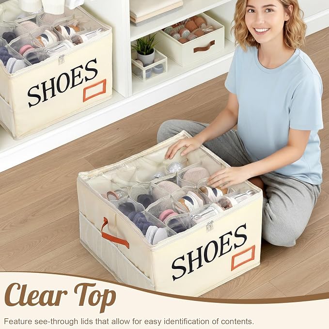 Amyhill Shoe Organizer for Closet Fits 16 Pairs Fabric Large Foldable Shoe - Image 2