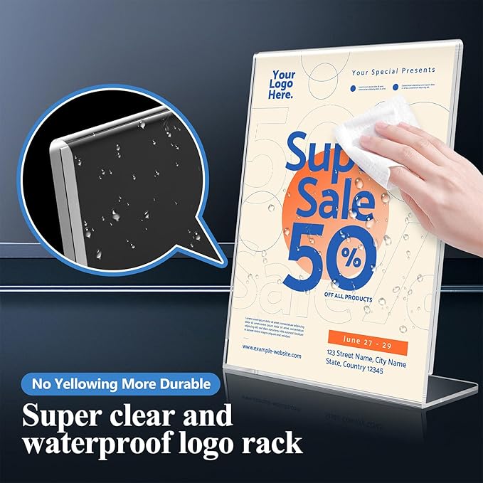Acrylic Sign Holder 8.5 x 11 12 Pack, Double-Sided Clear Sign Holder Plastic Stands for Display, Table Sign Stands, L Shape Flyer Holder