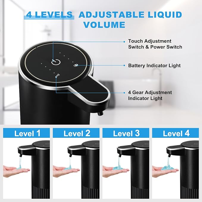 RYTOXILO Automatic Soap Dispenser, 1 Pack Black Touchless Liquid Soap Dispenser - Image 4