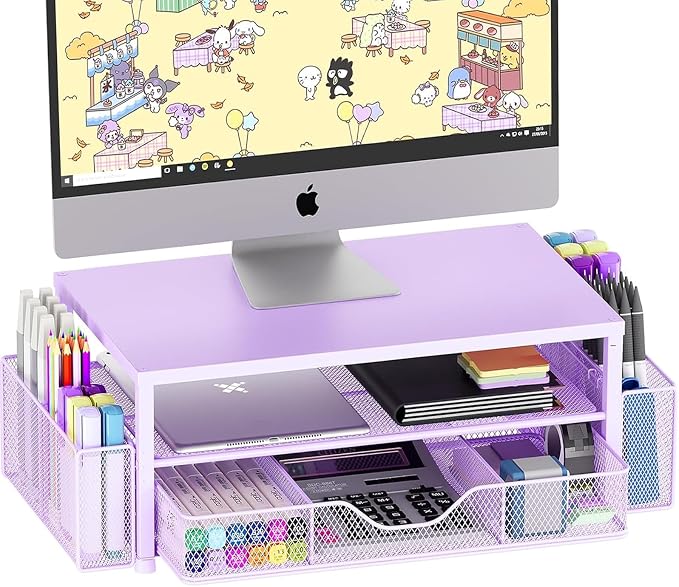 Desk Organizer and Accessories, 2-Tier Computer Monitor Stand Riser by OPNICE