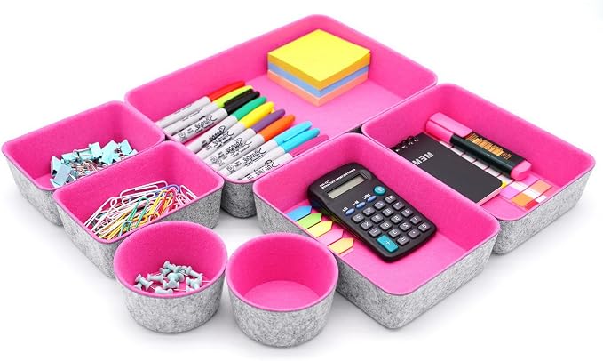Welaxy Drawer organizer bins felt tray desk storage dividers 7pc Hot pink - Image 6