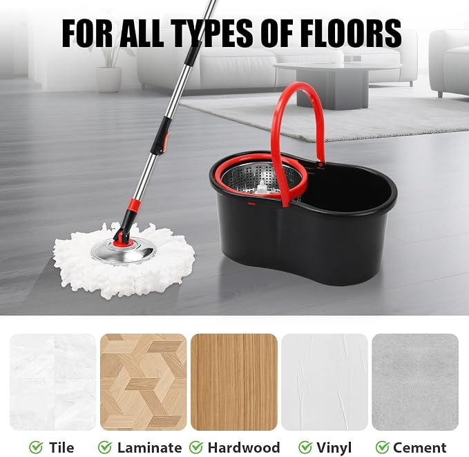 Spin Mop and Bucket with Wringer Set, 360° Mop and Bucket System with 3 - Image 8