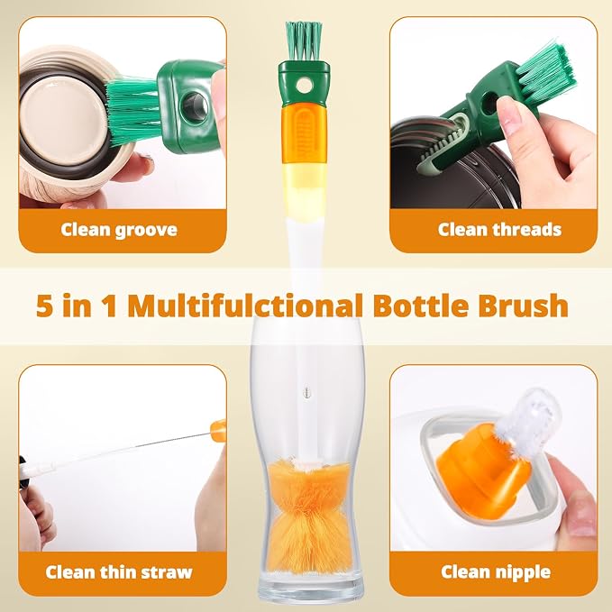 OUTXE 5 Pack Bottle Brush Cleaning Set, 5-in-1 Cup Cleaner Brush | - Image 2