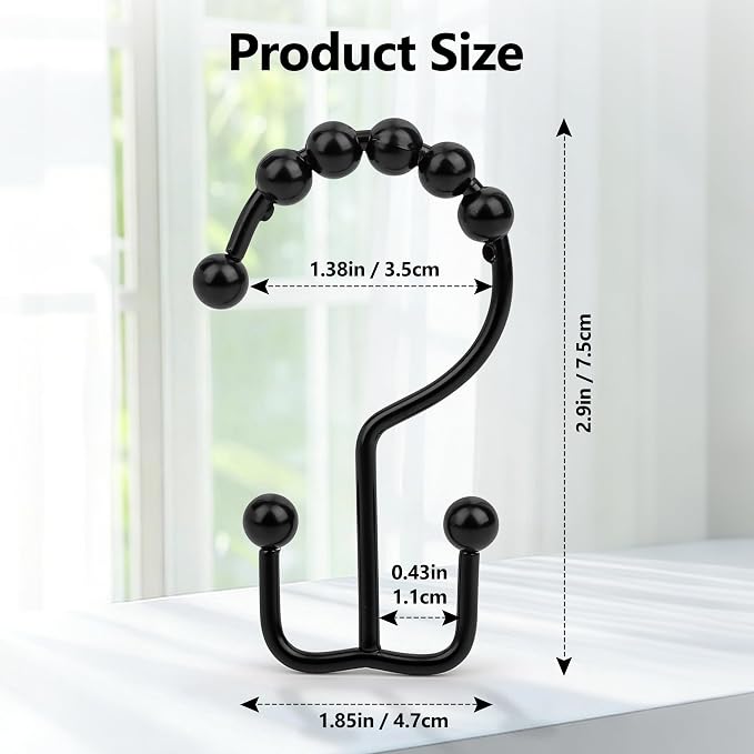 Resze 12 Pcs Shower Curtain Hooks, Metal Double Shower Curtain Rings - Image 2