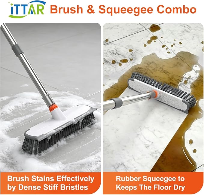 Floor Scrub Brush with Long Handle, Heavy-Duty Stiff Bristles - Image 2