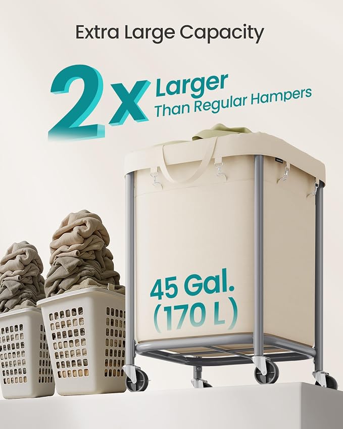 SONGMICS Laundry Basket with Wheels, Steel Frame, Removable Bag - Image 3