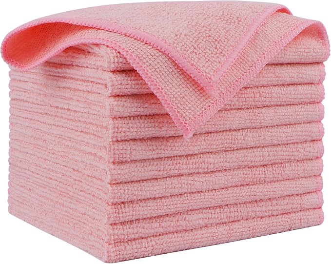 AIDEA Microfiber Cleaning Cloth Pink 10PK, Microfiber Towels 12×12" | Premium by AIDEAHOME