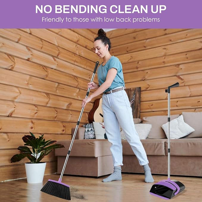 Broom and Dustpan Set for Home, 51-in Long Adjustable Handle Angle Broom and - Image 7