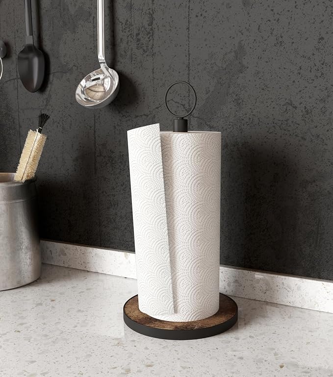OROPY Paper Towel Holder Countertop, Heavy Duty Wood Base, Farmhouse Style - Image 2