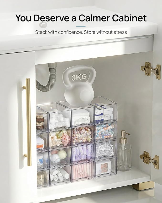 Vtopmart 8 Pack Small Clear Stackable Storage Drawers | Plastic Bins, Bathroom - Image 4