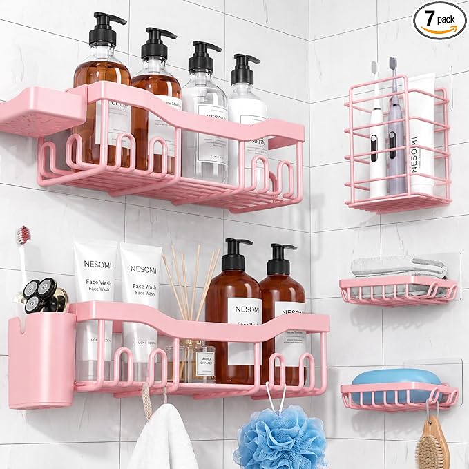 NESOMI Shower Caddy Adhesive Shower Organizer 7-Pack, Rustproof Stainless Steel by OrganizeYourHomeEssentials