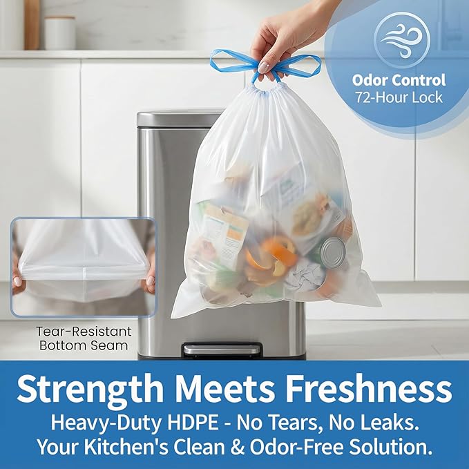 Small Trash Bags 4 Gallon Drawstring, 1.1 Mil, Strong Garbage Can Liners - Image 6