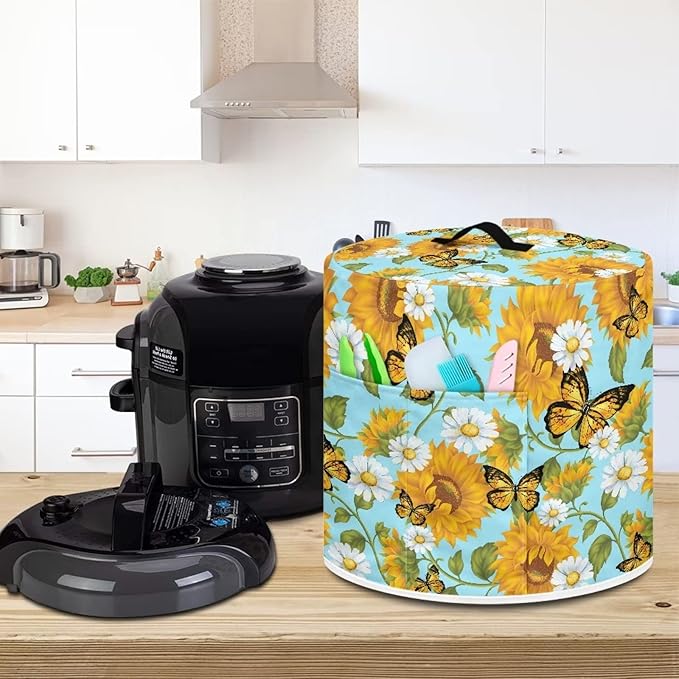 Butterfly and Sunflower Kitchen Decor Accessories Appliance Dust Cover for Electric Pressure Cooker/Air Fryer/Rice Cooker/Steamer/Toaster,Pressure Cooker Cover 3 qt
