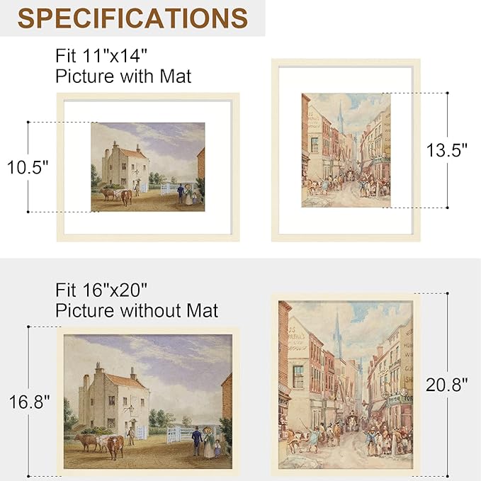 Vittanly 16x20 Picture Frame, Solid Wood Frame with Plexiglass, Includes 11x14 Mat, Wall Hanging for Photos, Home Decor, White, 1 Pack