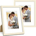 Vittanly 8x10 Picture Frame Set of 2, Solid Wood Frame for Wall or Tabletop, Display Photo 5x7 with Mat or 8x10 without Mat, White