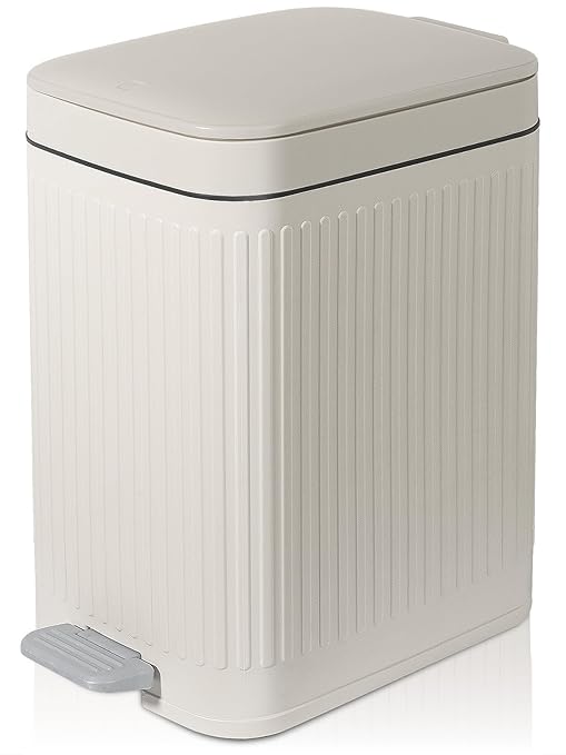 Small Bathroom Trash Can with Lid, 1.9 Gallon Slim Soft Close Step, Cream | by rejomiik
