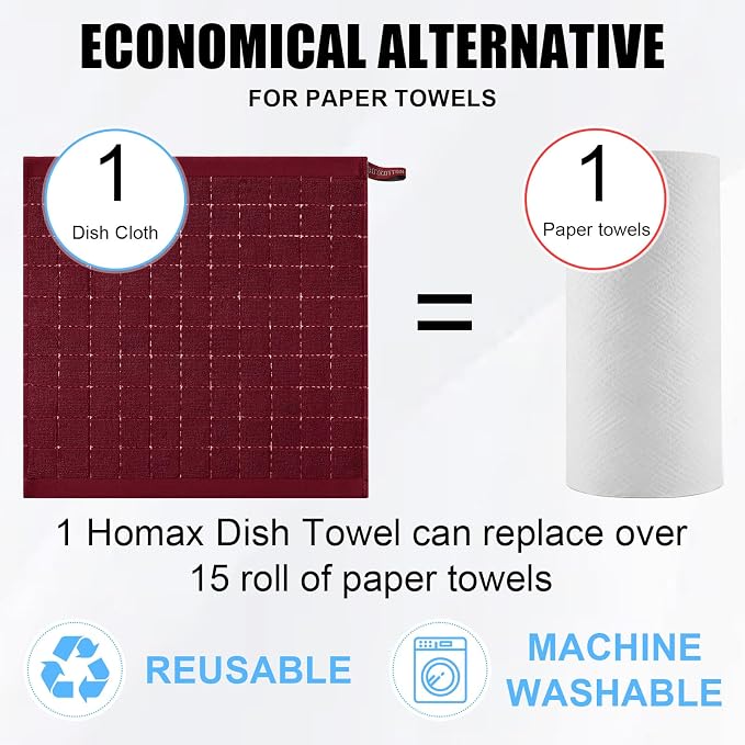 Homaxy 100% Cotton Terry Kitchen Dish Cloths, 8 Pack - Image 7