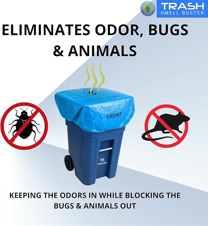 Trash Can Cover Odor Eliminating Bag with Elastic Rubber Band Lemon Scented Durable Chemical Free 95 Gallon 3 Pack