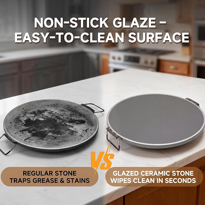 12-Inch CrustyBake Beginner's Black Glazed Stone Pizza Oven: Quick 800°F Heating, Easy-Clean Design, Recipe Book & All Tools Included - Perfect for First-Time Pizza Makers at Home