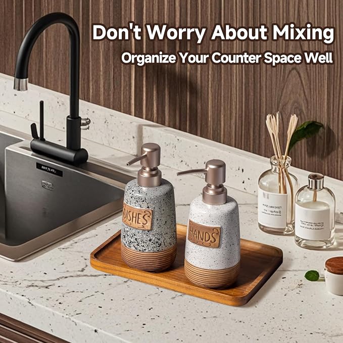 Hand and Dish Soap Dispenser Set, Farmhouse Ceramic Soap Dispenser - Image 2
