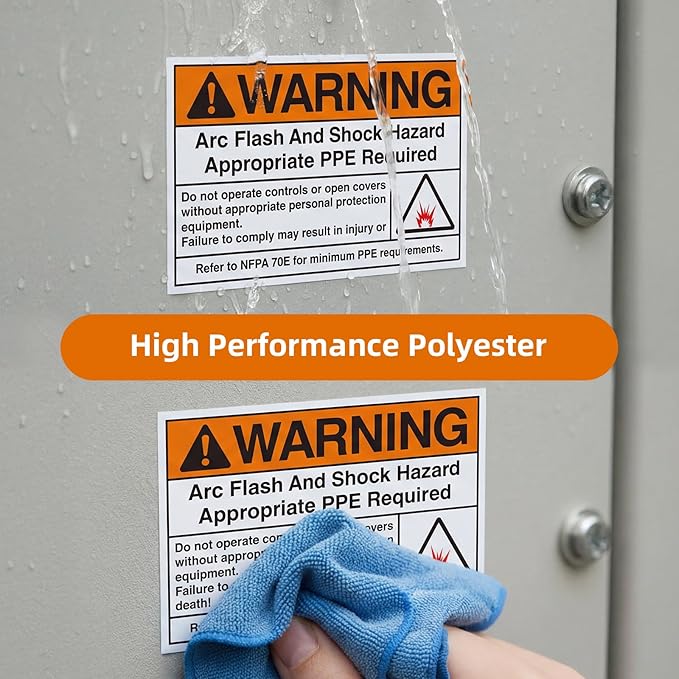 100 PCS Warning Arc Flash and Shock Hazard Label - 3.5 x 5 Black & Orange Electrical Safety Warning Decal High Performance Polyester Safety Sticker Signs for The Workplace