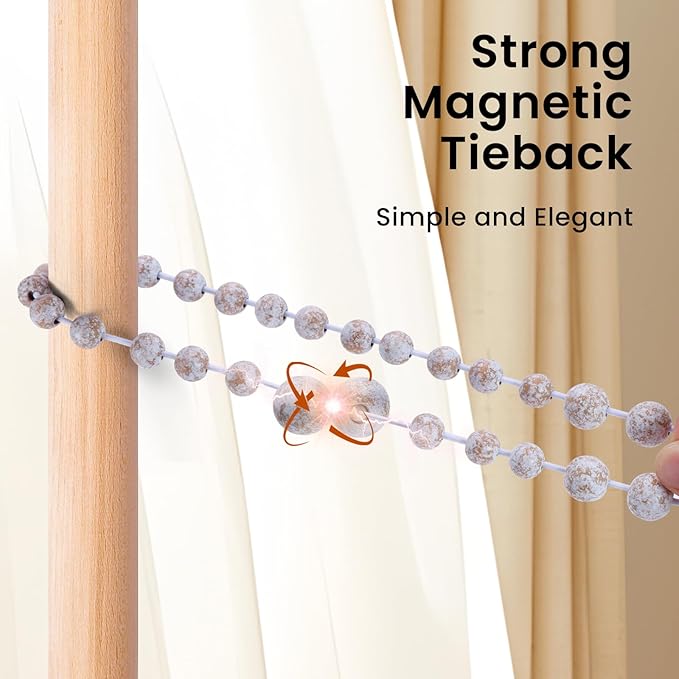 KLOGTSIND Magnetic Curtain Tiebacks, 2 Pack Wood Bead Curtain Holdbacks - Image 6