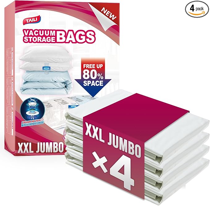 TAILI Vacuum Storage Bags 4 Pack, XXL Jumbo Size 47x39 Inch, Cream | XXL Large by TAILI
