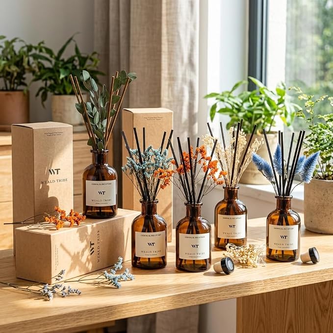 Reed Diffuser Set for Bathroom Air Fresheners, Oil Diffuser Sticks | White - Image 2