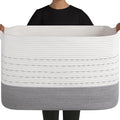 OIAHOMY 108L Extra Large Blanket Basket, 25”x16”x16” Rectangle Woven Cotton by MasterofSpaceOptimization