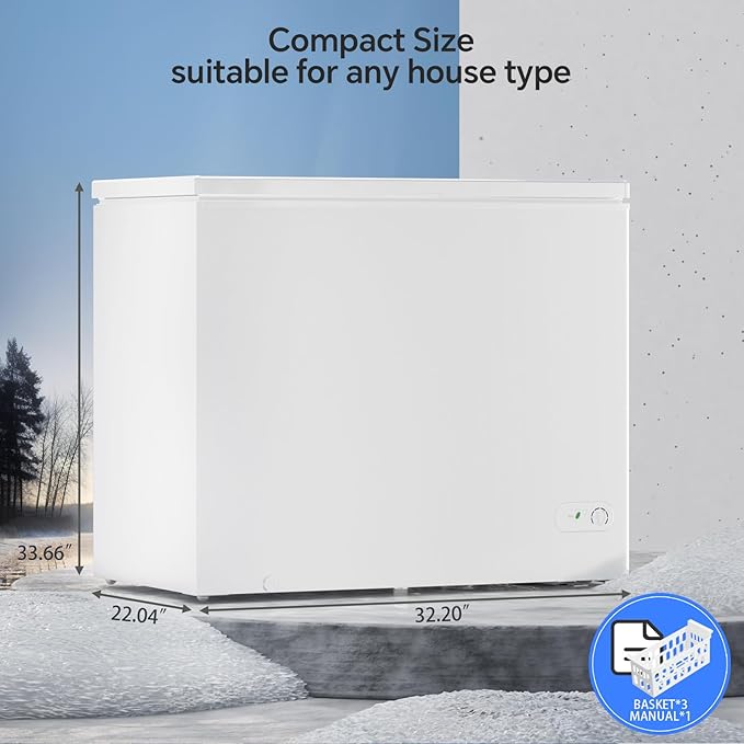 Kismile 7.0 Cubic Feet Chest Freezer with Removable Baskets Free Standing Top Open Door Compact Freezer with Adjustable Temperature for Home/Kitchen/Office/Bar (7.0 Cu.Ft, White)