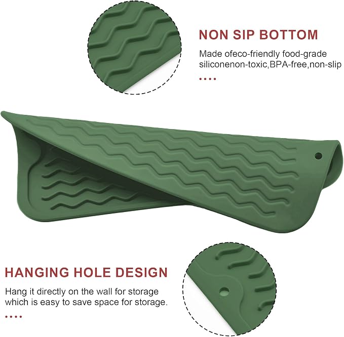 Silicone Dish Drying Mat, Non-Slip Easy Clean Sink Mat, Dark Green, Large - Image 3