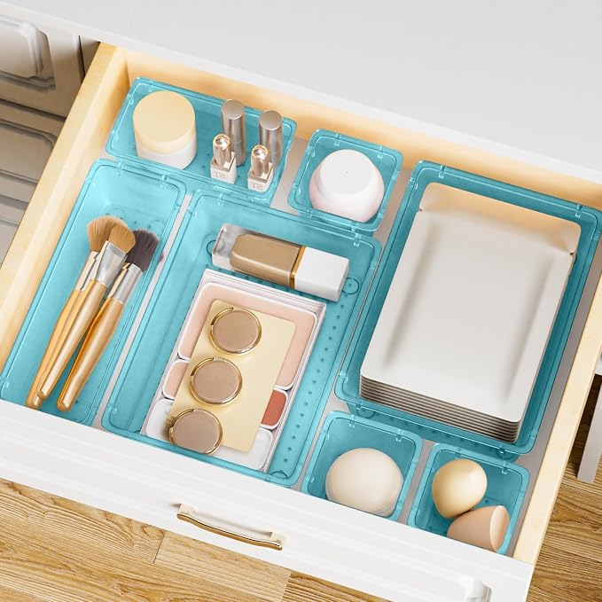 SpaceHacks 15 PCS Plastic Drawer Organizer Set, Drawer Storage Trays | 4-Size - Image 7