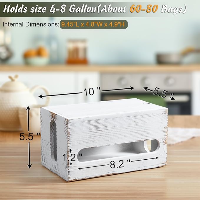 DRASTAR Trash Bag Dispenser, Wall Mount Wooden Trash Organizer, Countertop - Image 2