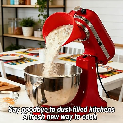 Flour Funnel for Kitchen Aid Mixer, Stand Mixer Attachment, Easy Pour No-Mess Attachment, Anti-Splash Accessory, Durable Dishwasher-Safe Baking Tool (Black)