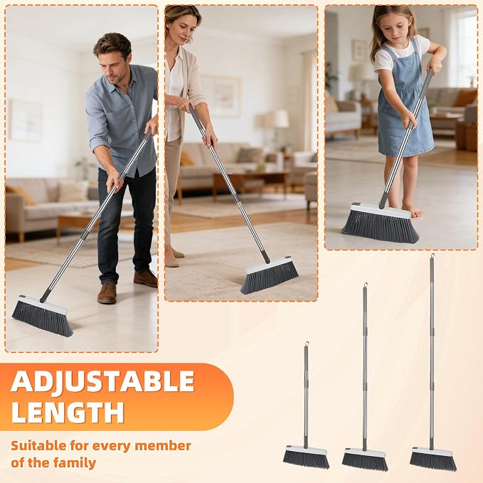 Broom with Dustpan Combo Set, Lightweight Standing Metal Dust Pan with Teeth - Image 4