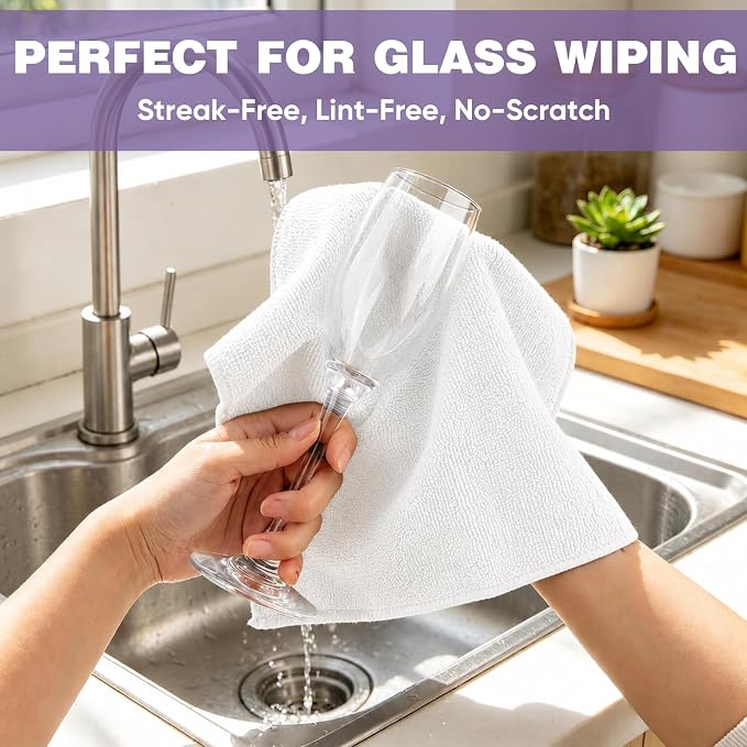 TEAWOO 10 PCS White Microfiber Cleaning Cloths, Car Towels, Kitchen Towels - Image 4