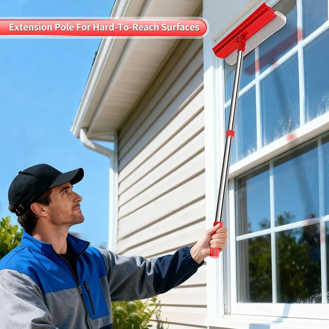 Window Squeegee with 18.5"-28.5" Retractable Handle, 2-in-1 Squeegee - Image 3