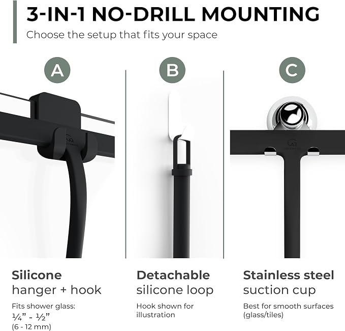 Silicone Shower Squeegee with 3-in-1 No-Drill Mount, Streak-Free & No-Squeak - Image 3