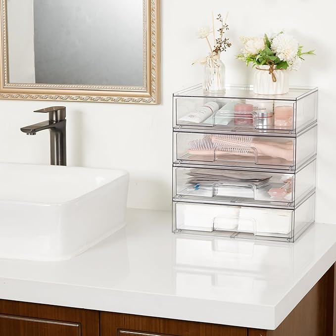 Vtopmart Clear Stackable Storage Drawers, 2 Pack Wide Plastic Organizers | - Image 2