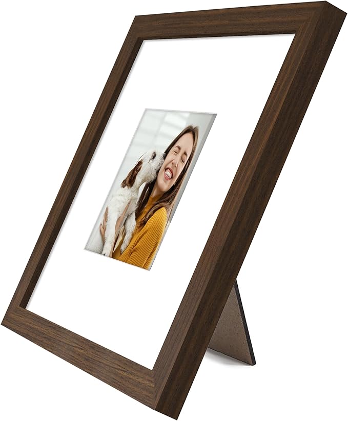 Americanflat 8x8 Picture Frame with Shatter-Resistant Glass - Use as 4x4 Frame with Mat or Display 8x8 Photo Without Mat - Signature Collection - Square Frames for Tabletop and Wall Display - Walnut