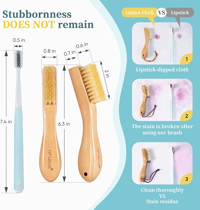Laundry Stain Brush, Natural Soft Boar Bristles, Removes Tough Stains from - Image 2