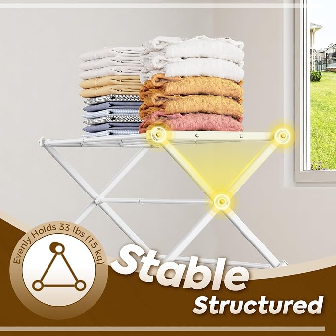 KINGBOARD 3-Tier Extendable Clothes Drying Rack, Small & Foldable, Space-Saving - Image 4