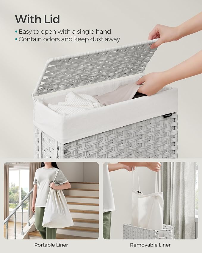 SONGMICS Laundry Hamper with Lid, 14.5 Gal Synthetic Rattan - Image 3