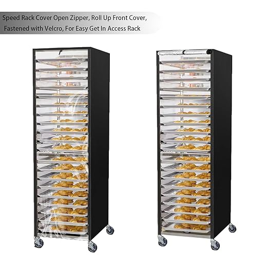 Speed Rack Cover Bread Rack Cover 20tier Sheet Bun Pan Rack Cover Commercial Bakery Racks Cover With Zipper, 23"X28"X64" Waterproof and Dustproof，Black